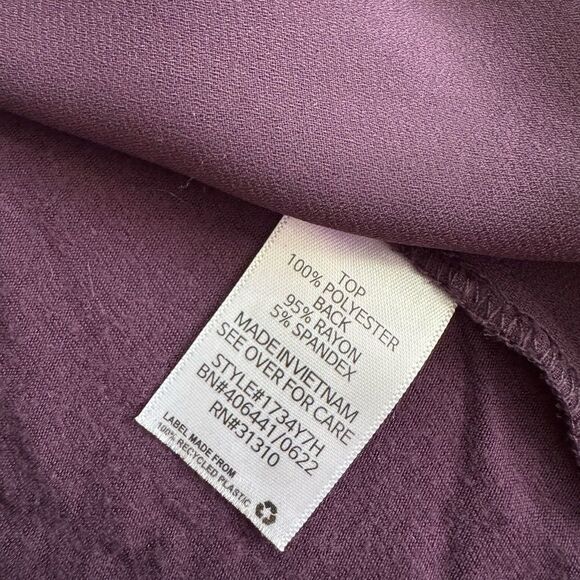 Fortune & Ivy Devora Scallop Detail Mixed Material Blouse Purple Size Large - Picture 9 of 9